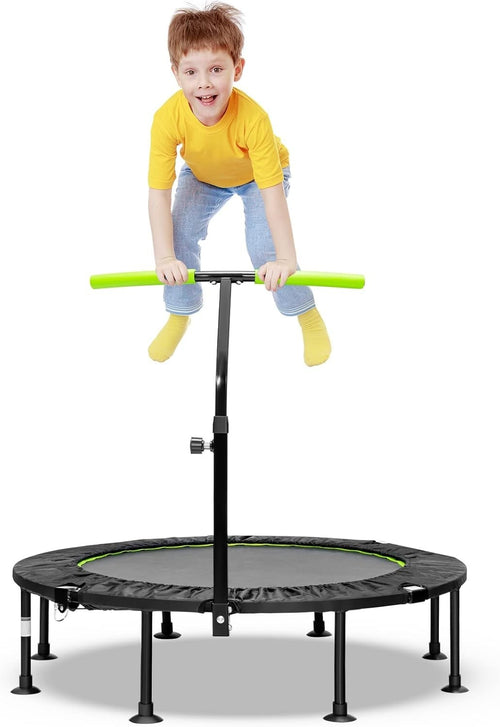 45'' Mini Trampoline Fitness Rebounder Foldable Adjustable Handle 100KG