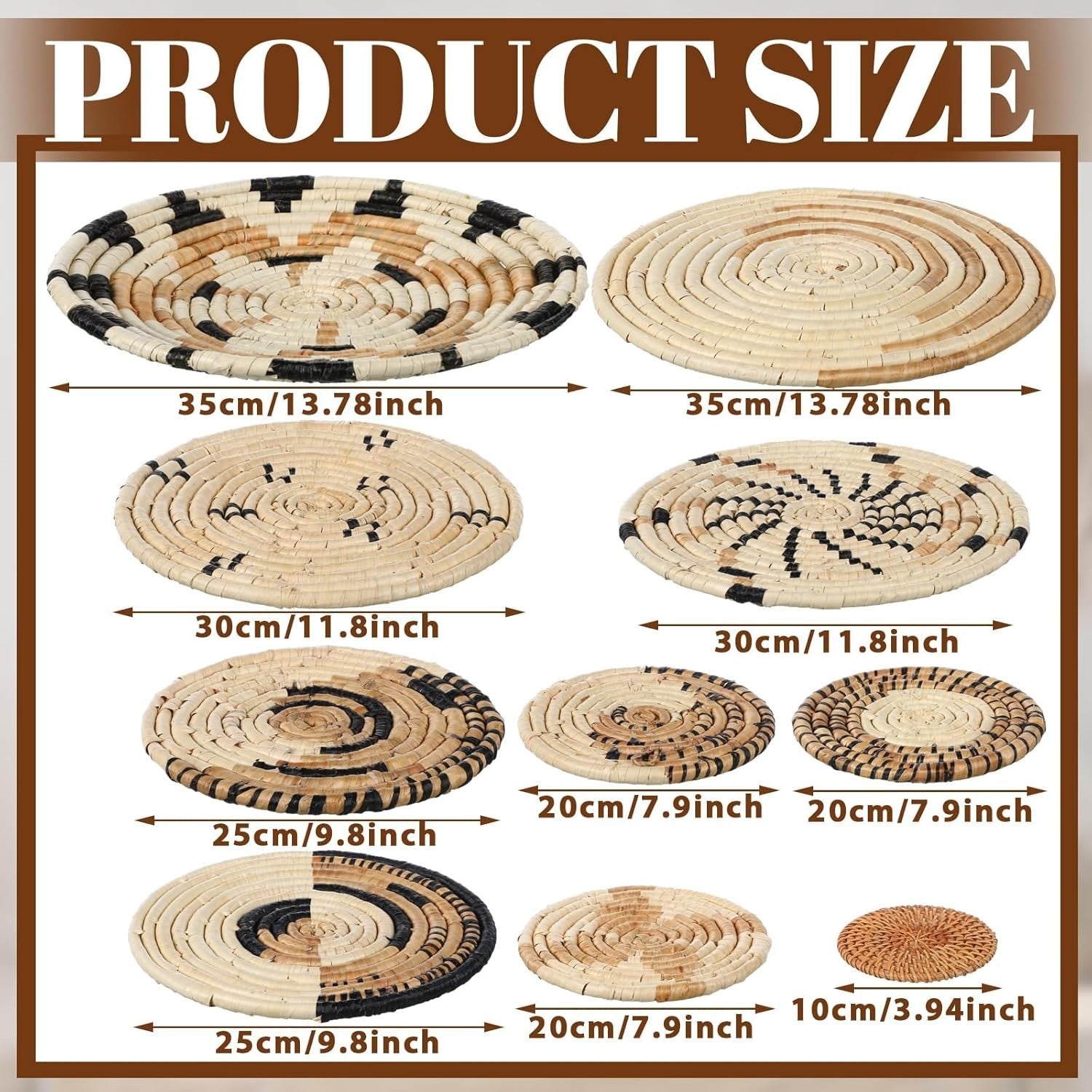 11PCS Boho Woven Wall Baskets Bulrush Farmhouse Decor Clr Artistic