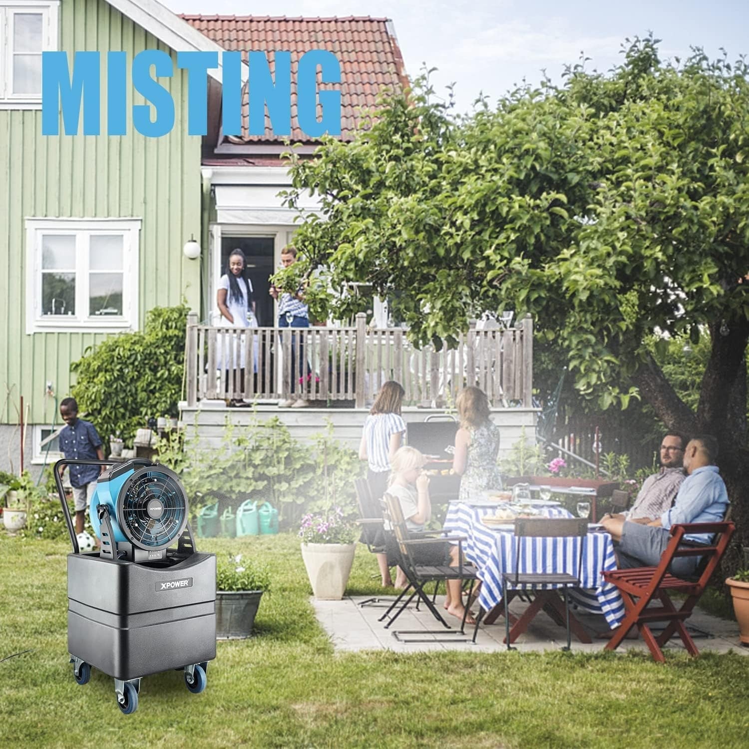 Rechargeable Misting Fan – 3-Speed Outdoor Cooling Air Circulator for Patio