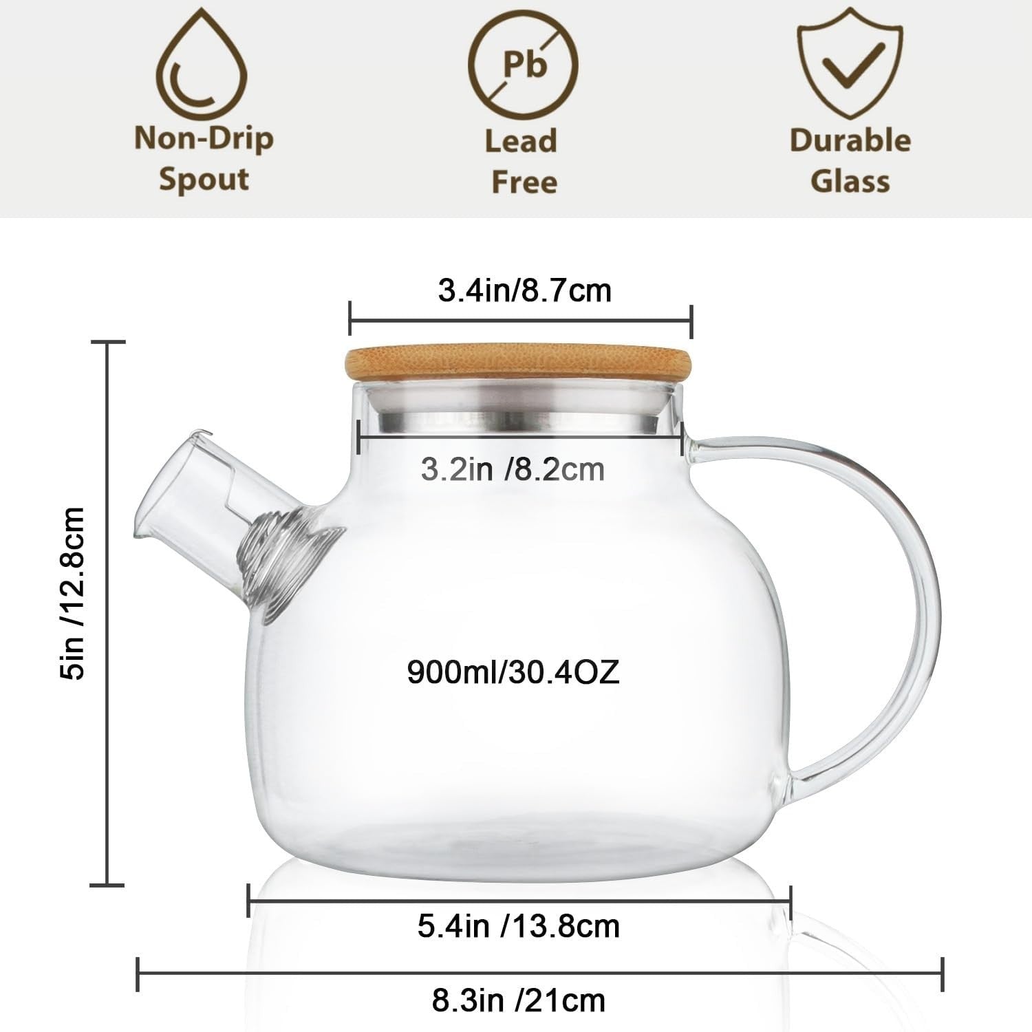 900ml Glass Teapot Set with 4 Double Wall Cups Stovetop Safe Tea Maker