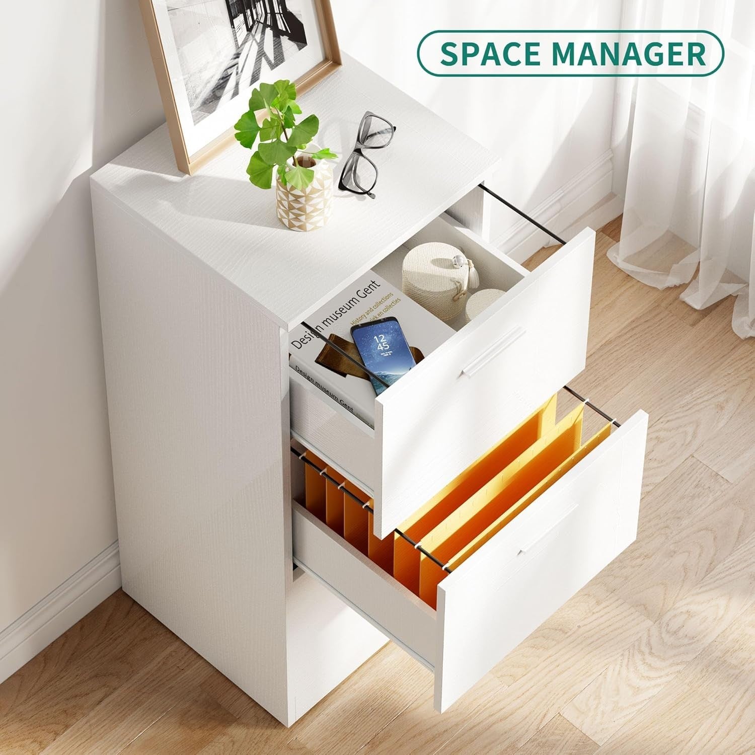 White 3-Drawer Lockable File Cabinet 40×40×101cm A4 Vertical Storage