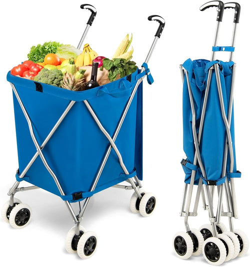 Extra Large 90L 8-Wheel Folding Shopping Trolley Cart Blue