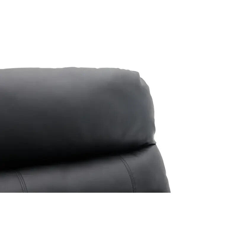 3 Seater Recliner Sofa w/ Chaise | Black Faux Leather Corner Couch Latch Arm