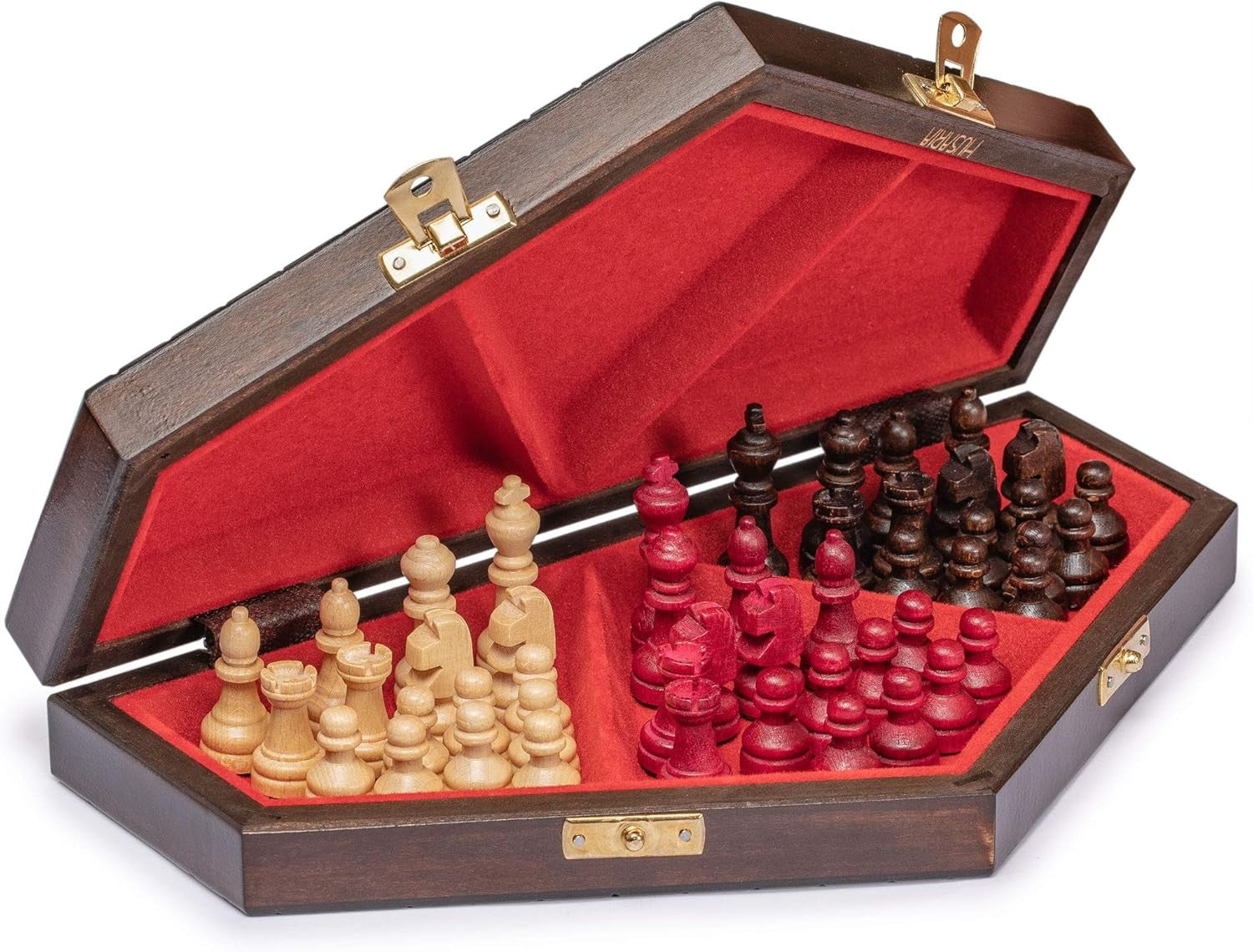 Luxury 3-Player Wooden Chess Set 32cm Hexagonal Board Handcrafted Pieces