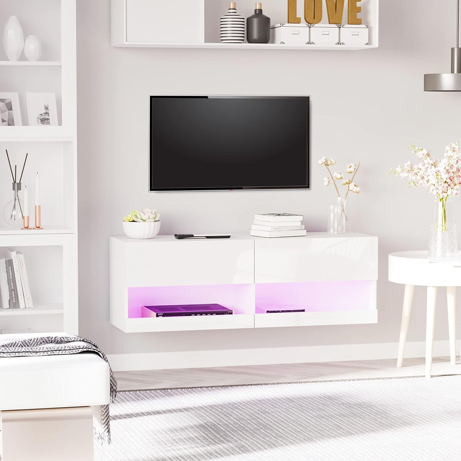 LED Floating TV Unit Wall Mounted Cabinet High Gloss for 42" TVs Storage