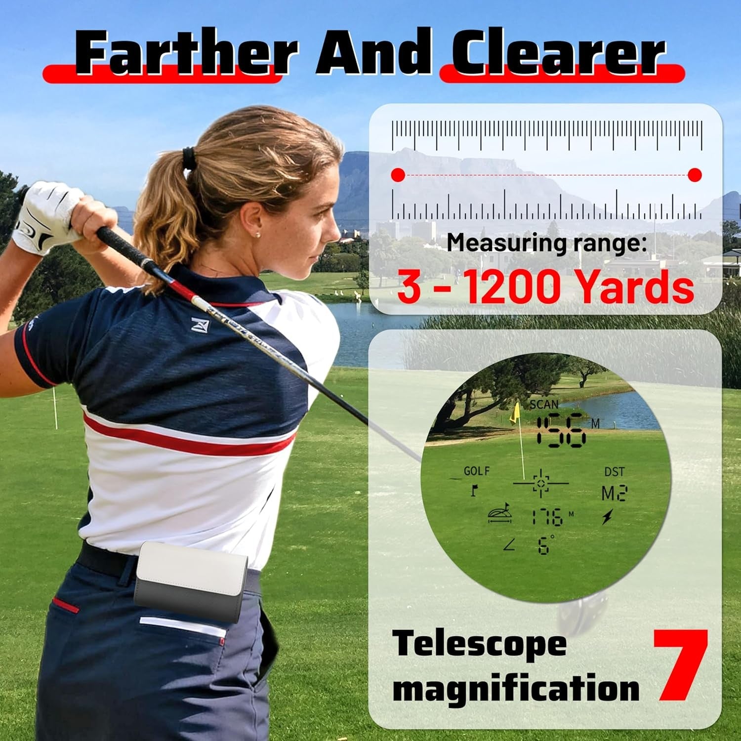 Golf Rangefinder 1200Y Slope 7X Magnification Flag Lock Rechargeable