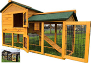 Large Rabbit Hutch with Run Outdoor Wooden 2 Tier Rain Cover Included