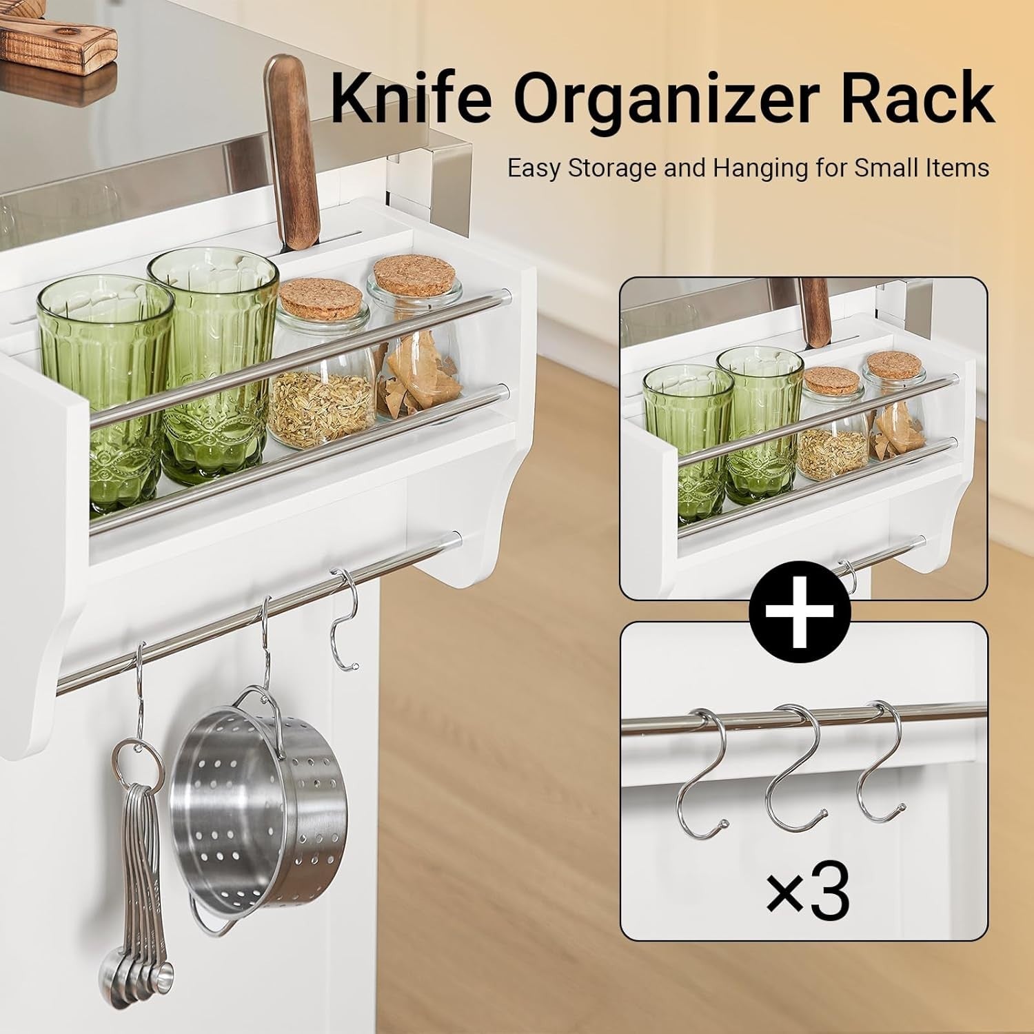 Rolling Kitchen Island with Expandable Stainless Steel Worktop & Storage