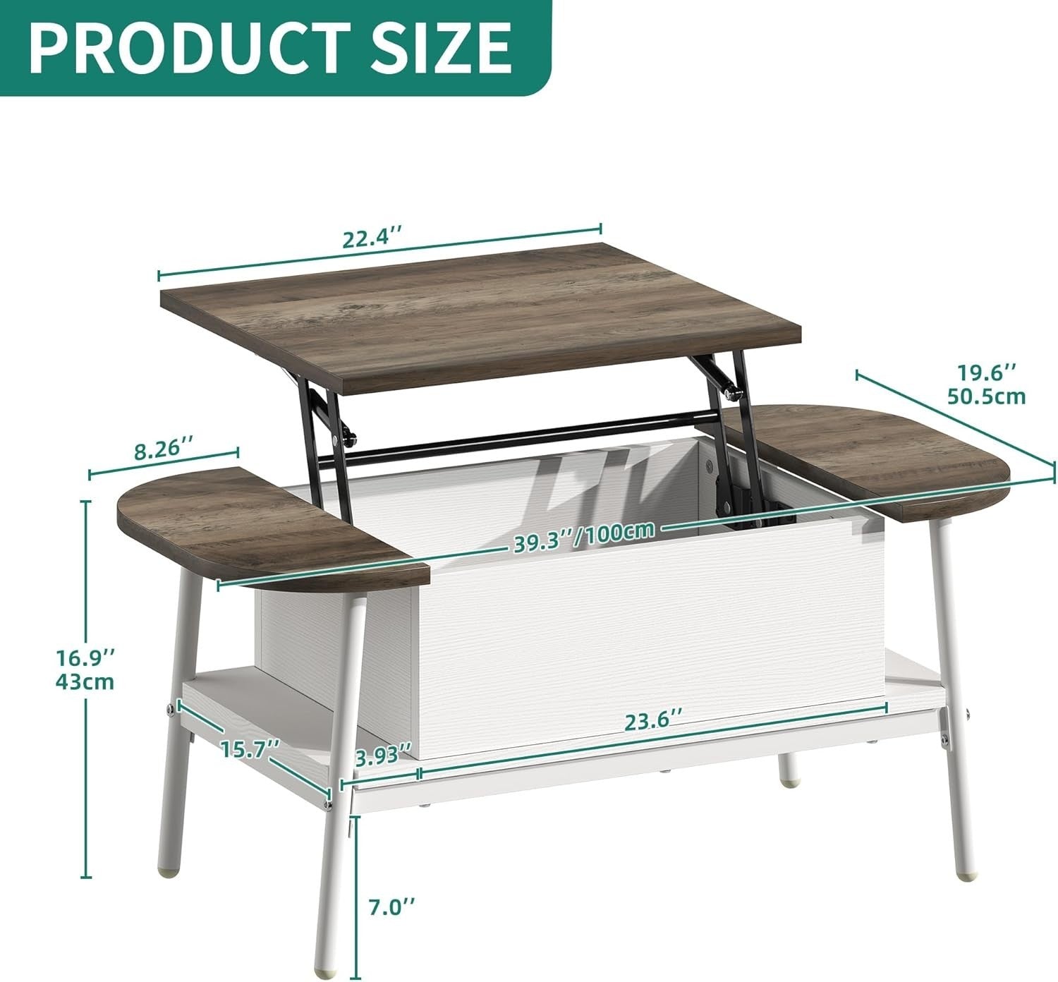 Lift Top Coffee Table Grey Modern Elliptical Table with Storage for Living Room