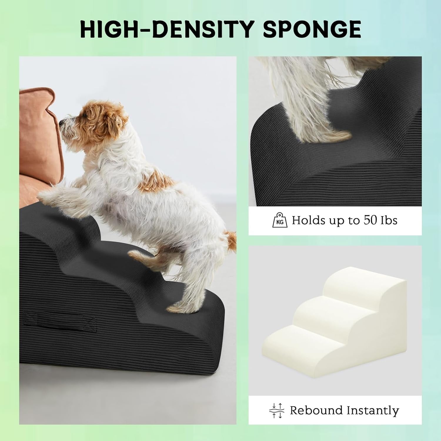 3-Step Non-Slip Dog Stairs for Small Dogs & Cats – Black 35cm H