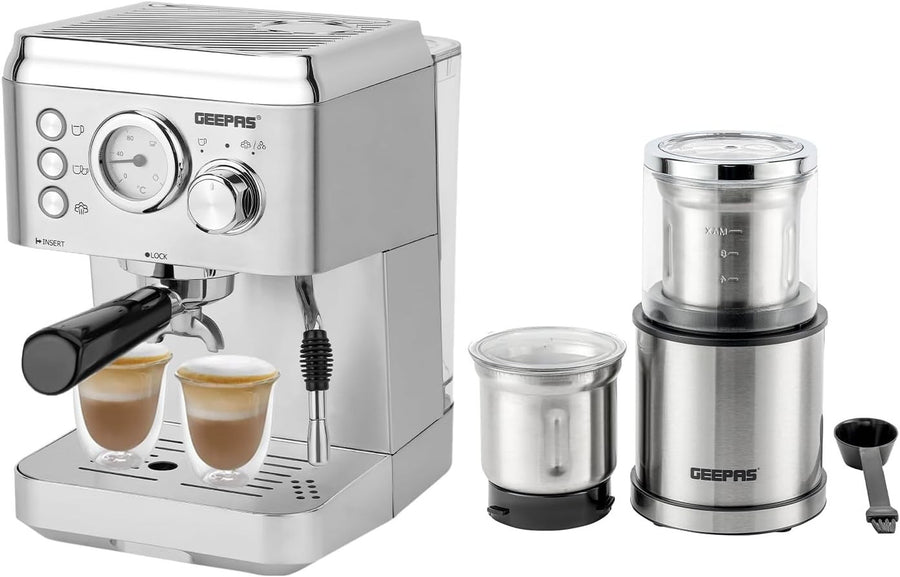 15 Bar Espresso Machine 1.8L | Milk Frother | 1140W | Grinder Combo