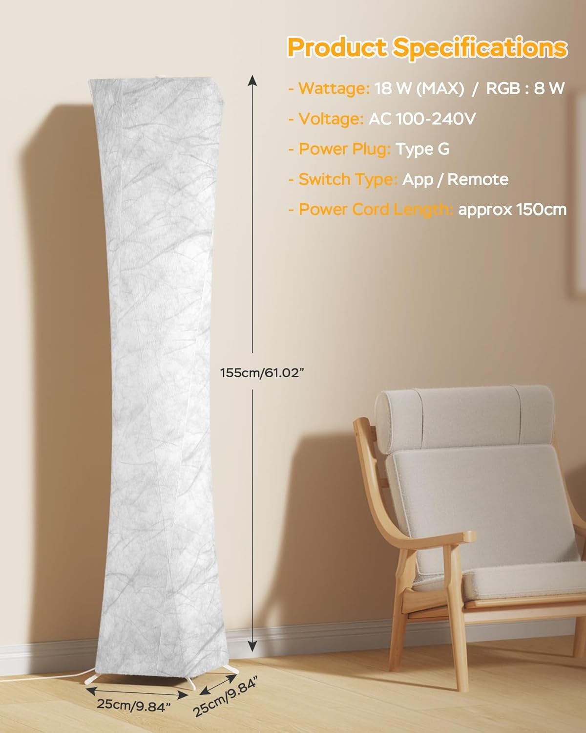 Smart RGB LED Floor Lamp App Remote Music Sync Dimmable Mood Light