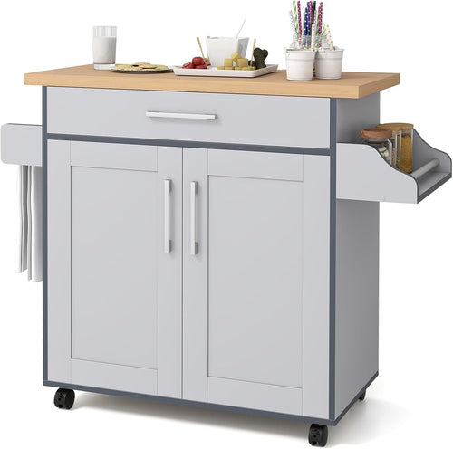 Kitchen Island Cart Rolling Storage Trolley Drawer Adjustable Shelf Grey