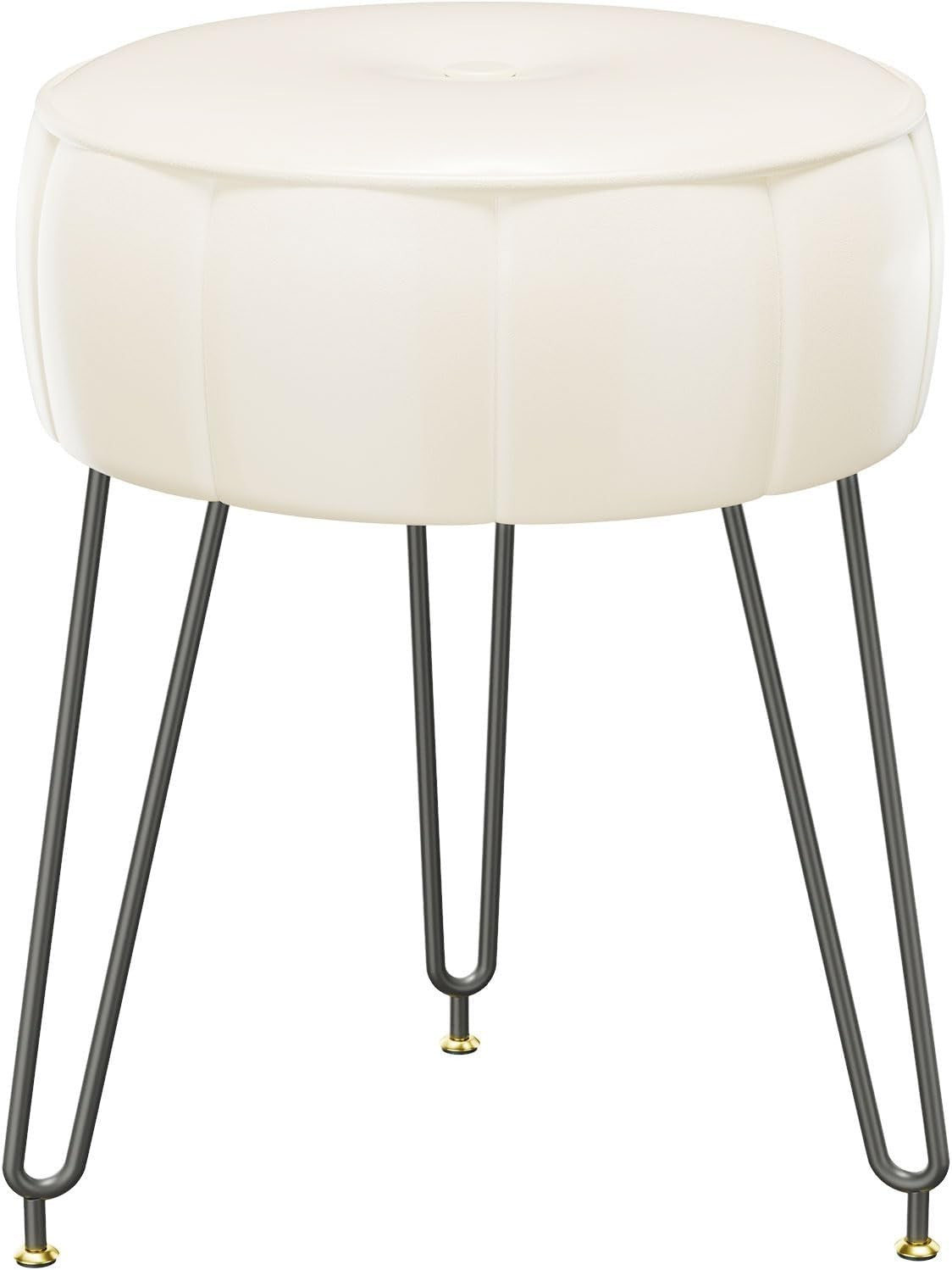 White Faux Leather Pumpkin Vanity Stool Round Modern Footrest Seat