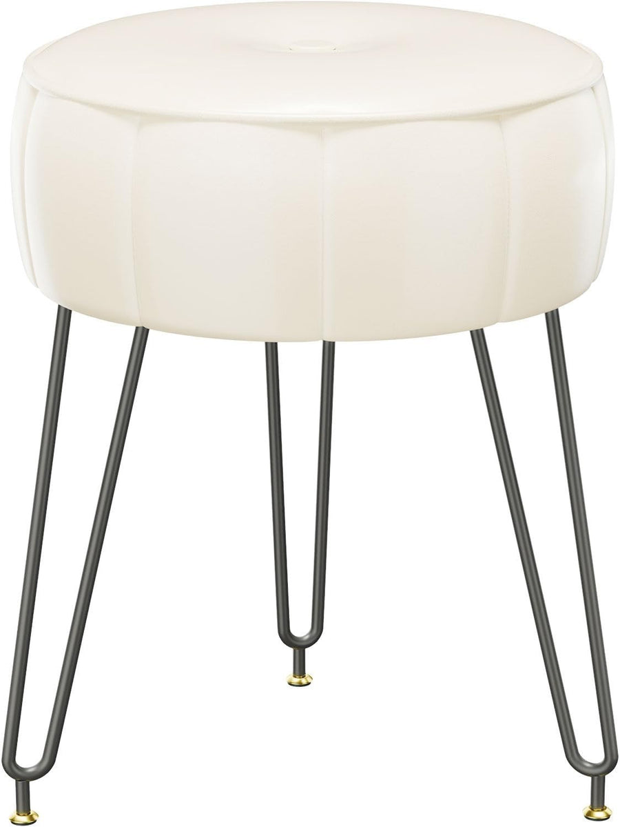 White Faux Leather Pumpkin Vanity Stool Round Modern Footrest Seat