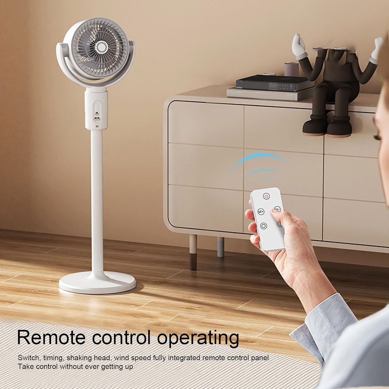 Quiet Adjustable Standing Fan – 4-Speed Remote Control Oscillating Floor Fan
