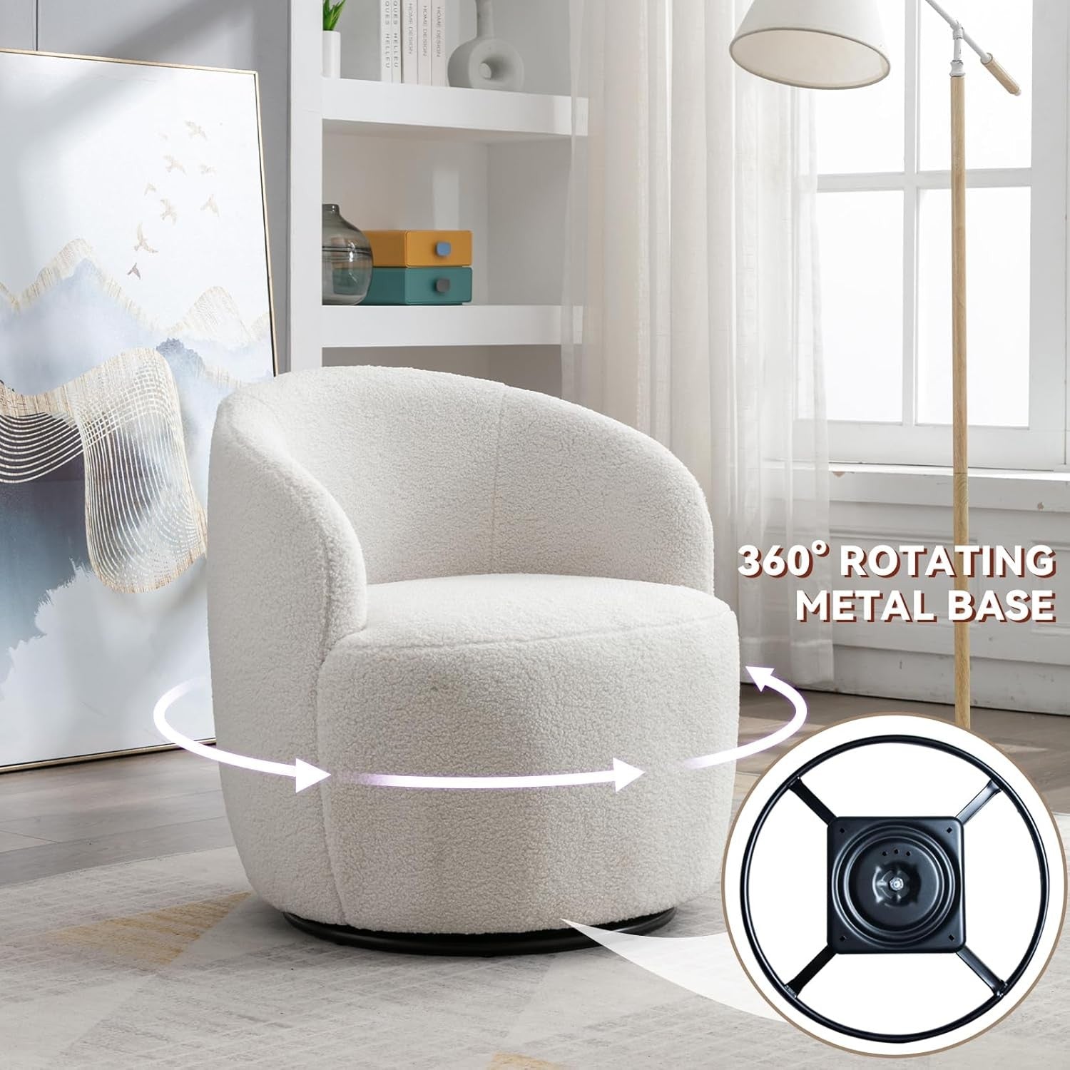 Ivory Teddy Swivel Cuddle Chair 360° Boucle Tub Armchair