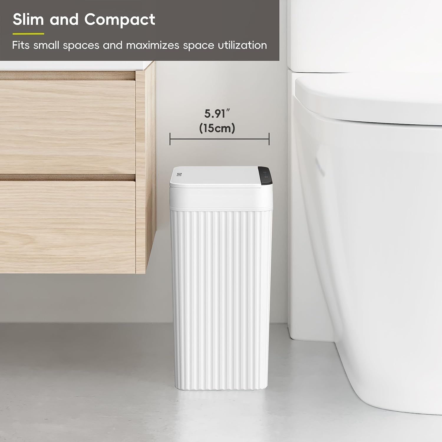 10L Slim Touchless Bathroom Bin Motion Sensor Waterproof White