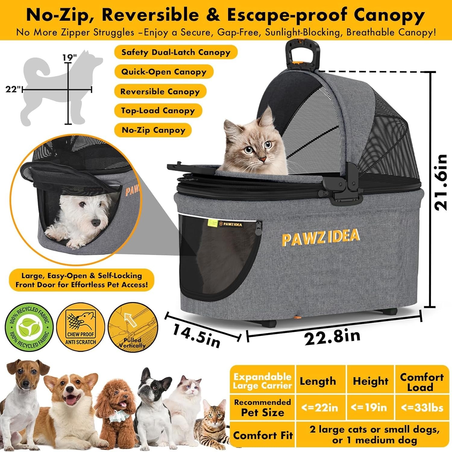 4 in 1 Pet Stroller Dog Cat Pushchair Detachable Carrier Jogger