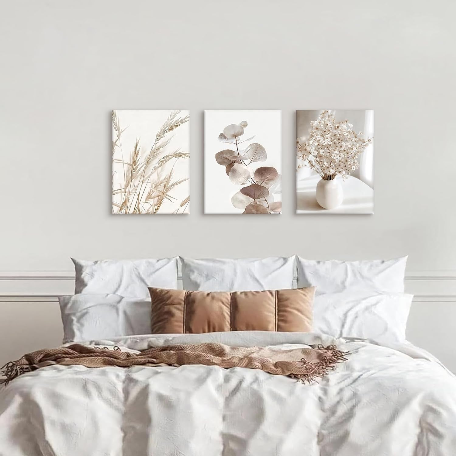 Boho Floral Canvas Wall Art Set 3 Framed 30x40cm