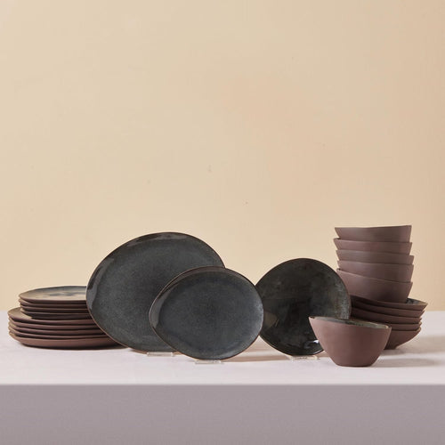 24pc Reactive Stoneware Dinner Set Plates Bowls Modern Tableware for 6