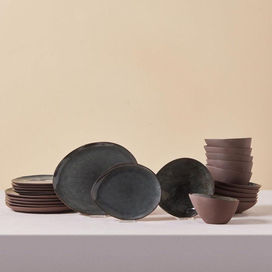 24pc Reactive Stoneware Dinner Set Plates Bowls Modern Tableware for 6