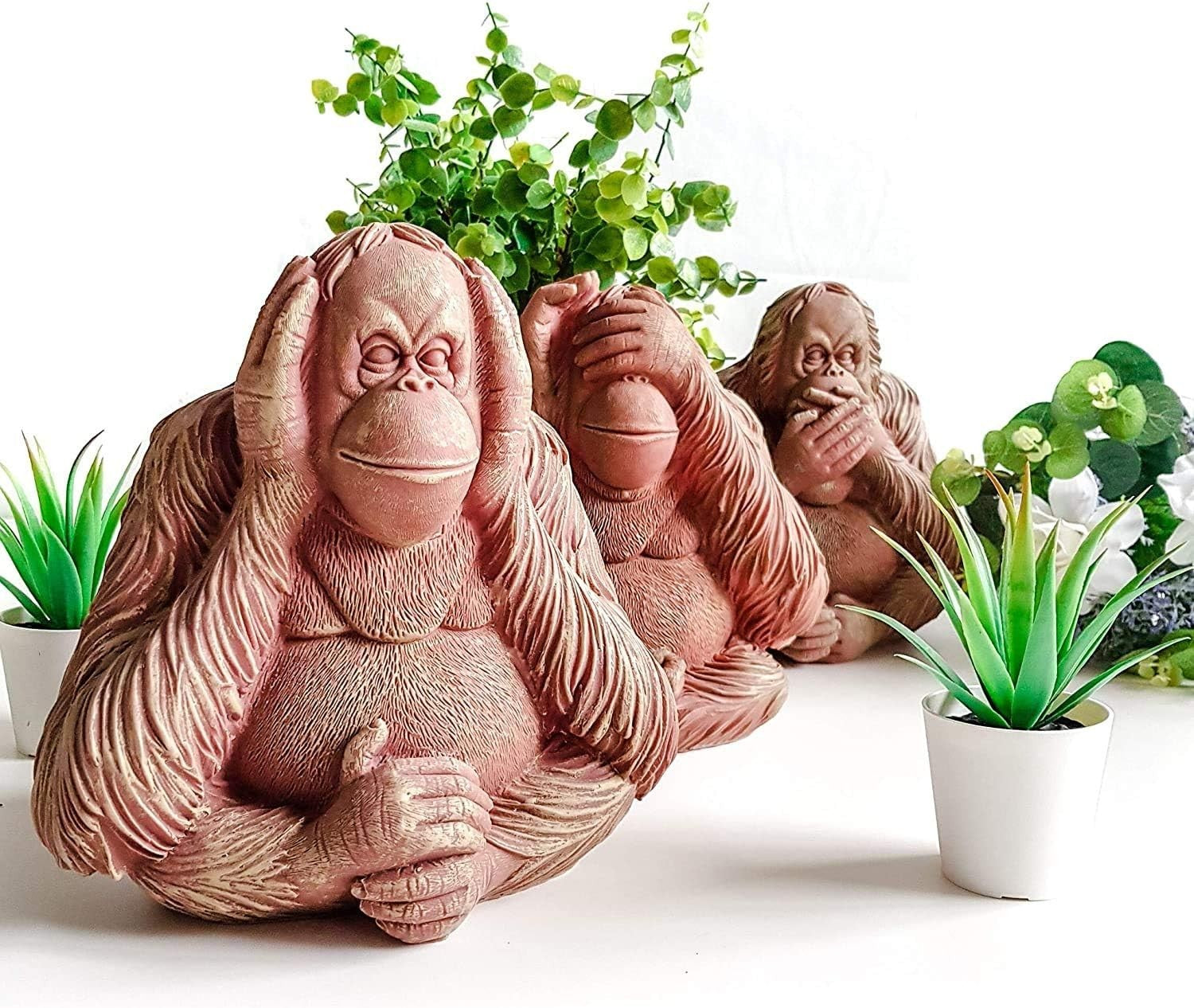 Large Wise Monkeys Garden Ornaments Set – Hear No Speak No See No Evil Statues