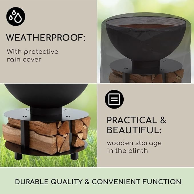 Outdoor Fire Pit BBQ Grill Round Bowl Portable 3-in-1 Garden Heater Table