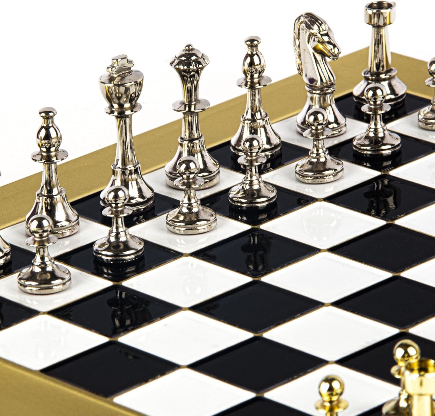 Luxury Metal Staunton Chess Set | Gold & Silver Pieces | 36cm Brass Board & Box