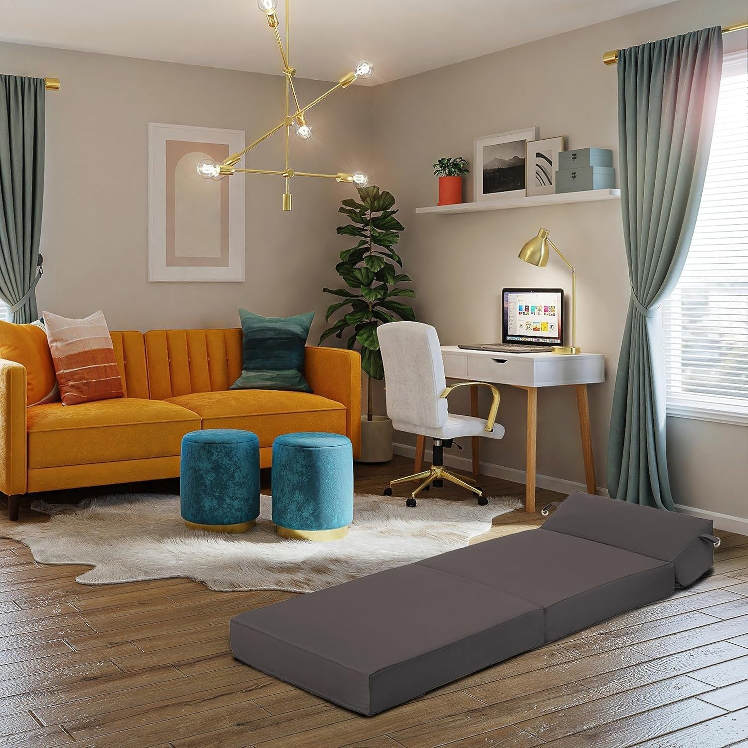 Dark Grey Folding Z Bed Chair Single Futon Sofa Mattress Guest Seat