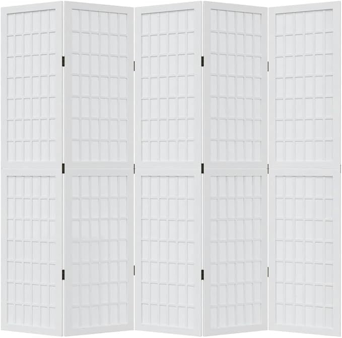 White 5 Panel Folding Room Divider 175x180cm Wooden Privacy Partition Screen