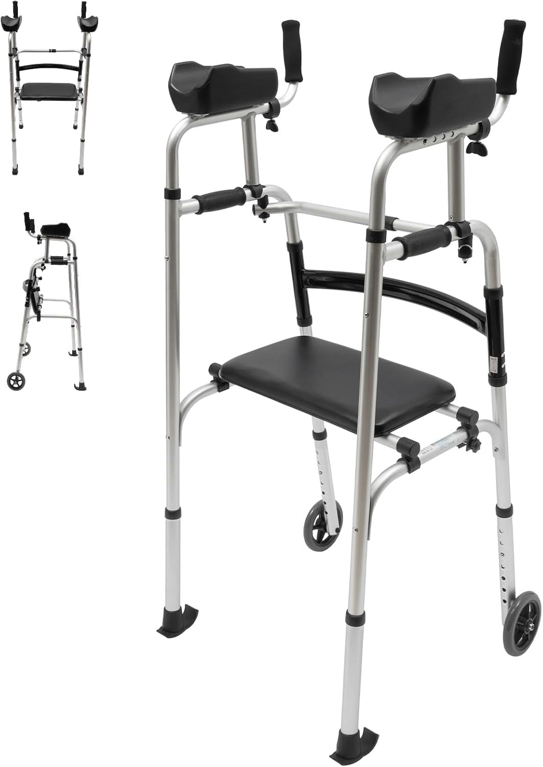 Upright Walker Rollator Folding Seat 2 Wheels Heavy Duty Indoor Outdoor