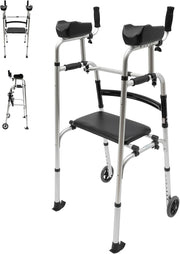 Upright Walker Rollator Folding Seat 2 Wheels Heavy Duty Indoor Outdoor