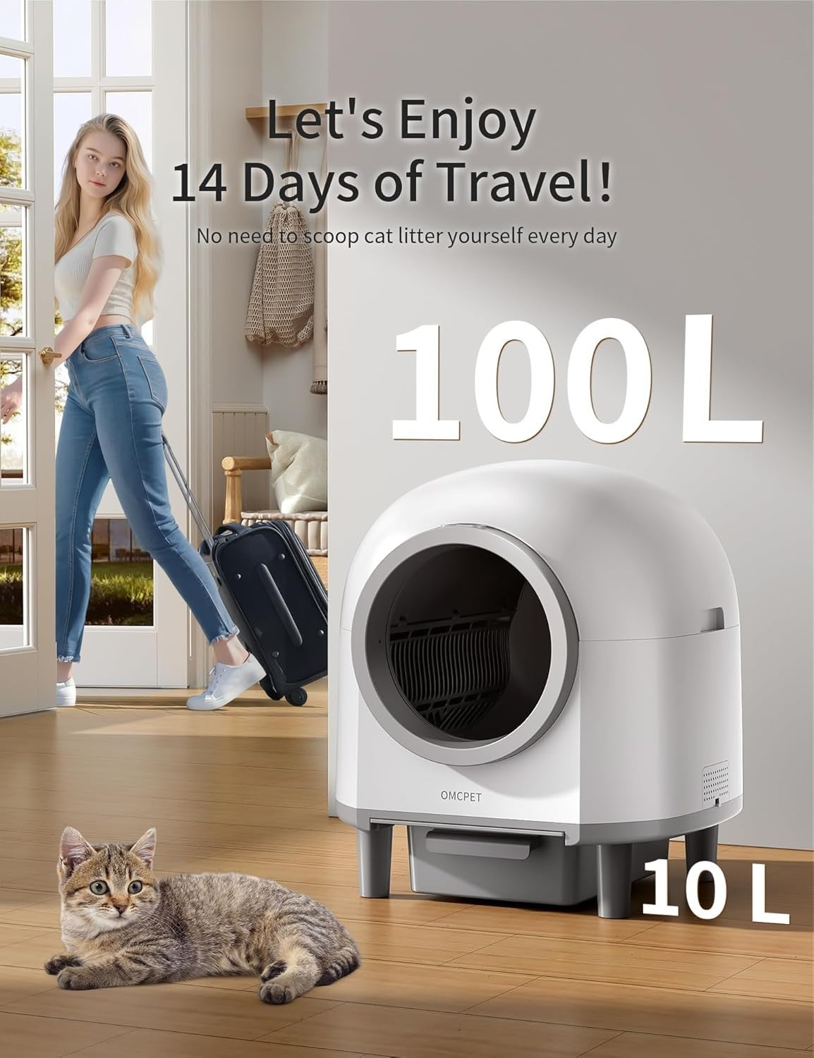 100L Self Cleaning Cat Litter Box App Control Odor Free Multi Cat