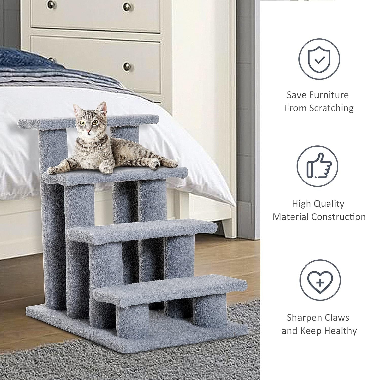 4 Step Dog Stairs for Bed Sofa 63x43x60cm Grey Pet Steps