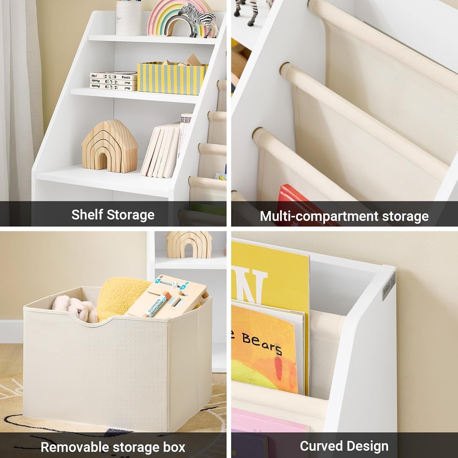 Kids Bookshelf 3-Tier Storage Unit with Toy Organiser, Safe & Sturdy 80x40x80cm