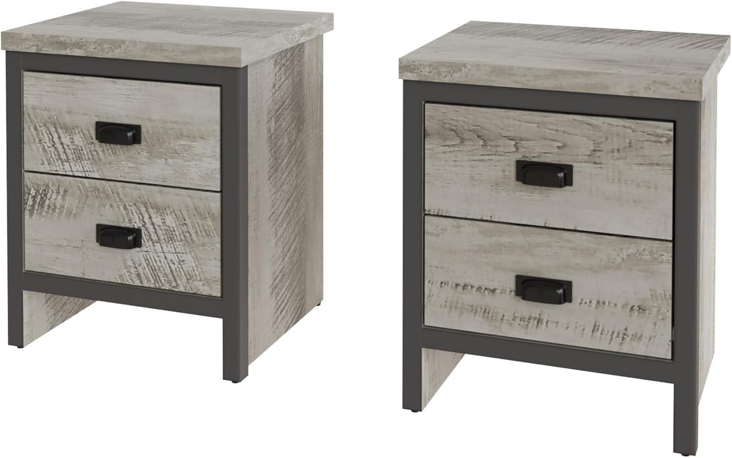 Pair of Grey 2 Drawer Bedside Tables | Modern Wood Nightstands with Shelf