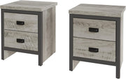 Pair of Grey 2 Drawer Bedside Tables | Modern Wood Nightstands with Shelf