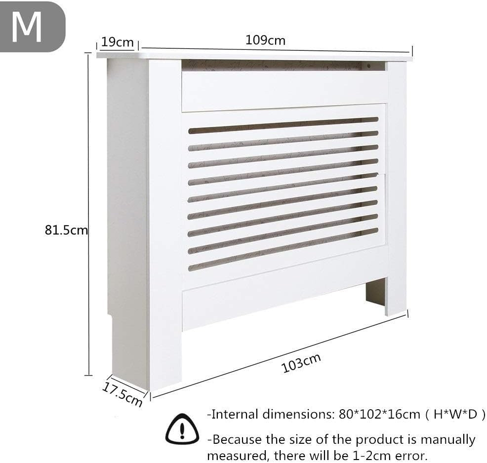 Modern White Radiator Cover MDF Cabinet 109cm Horizontal Slat Decorative Unit