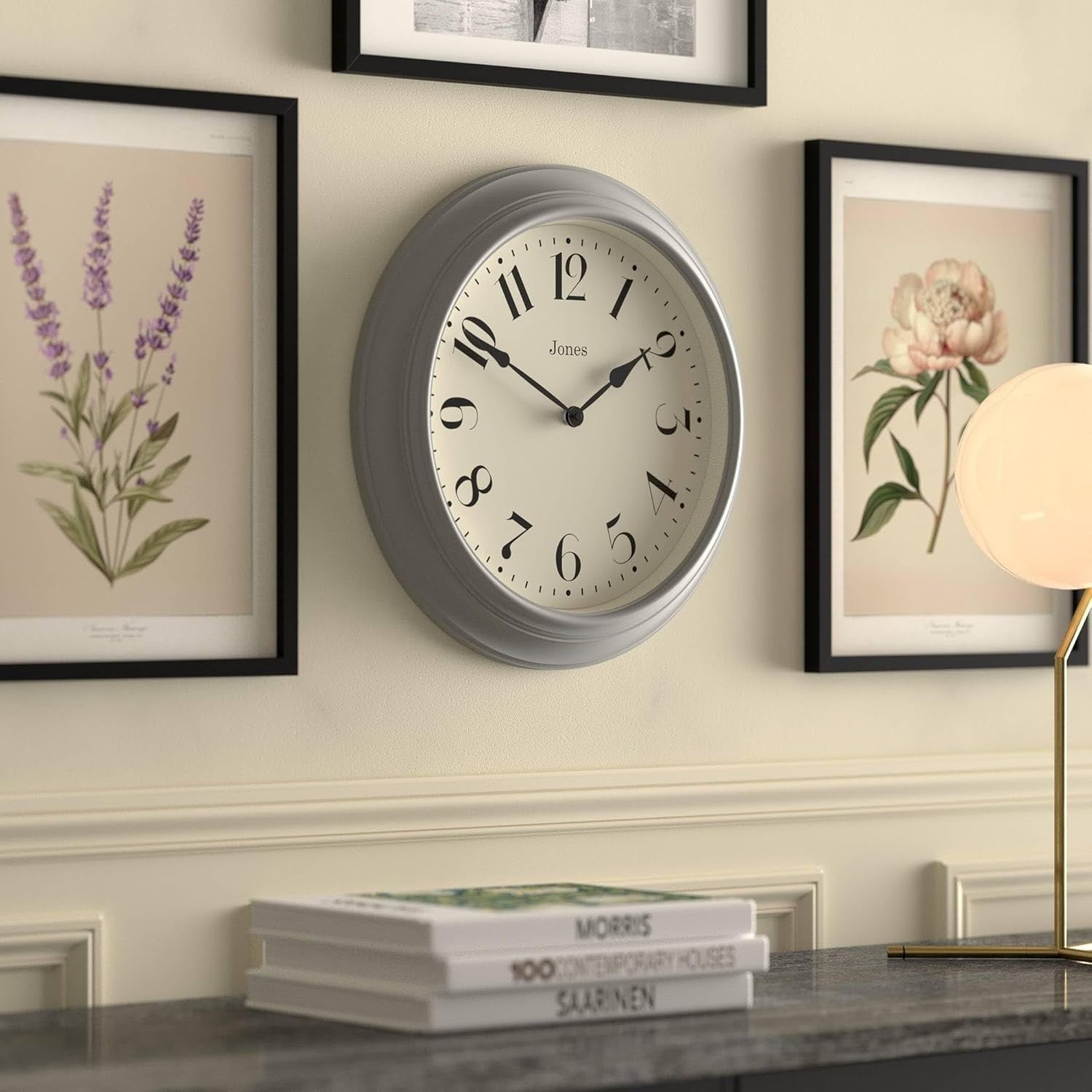 40cm Grey Silent Wall Clock Classic Round Design for Kitchen or Living Room