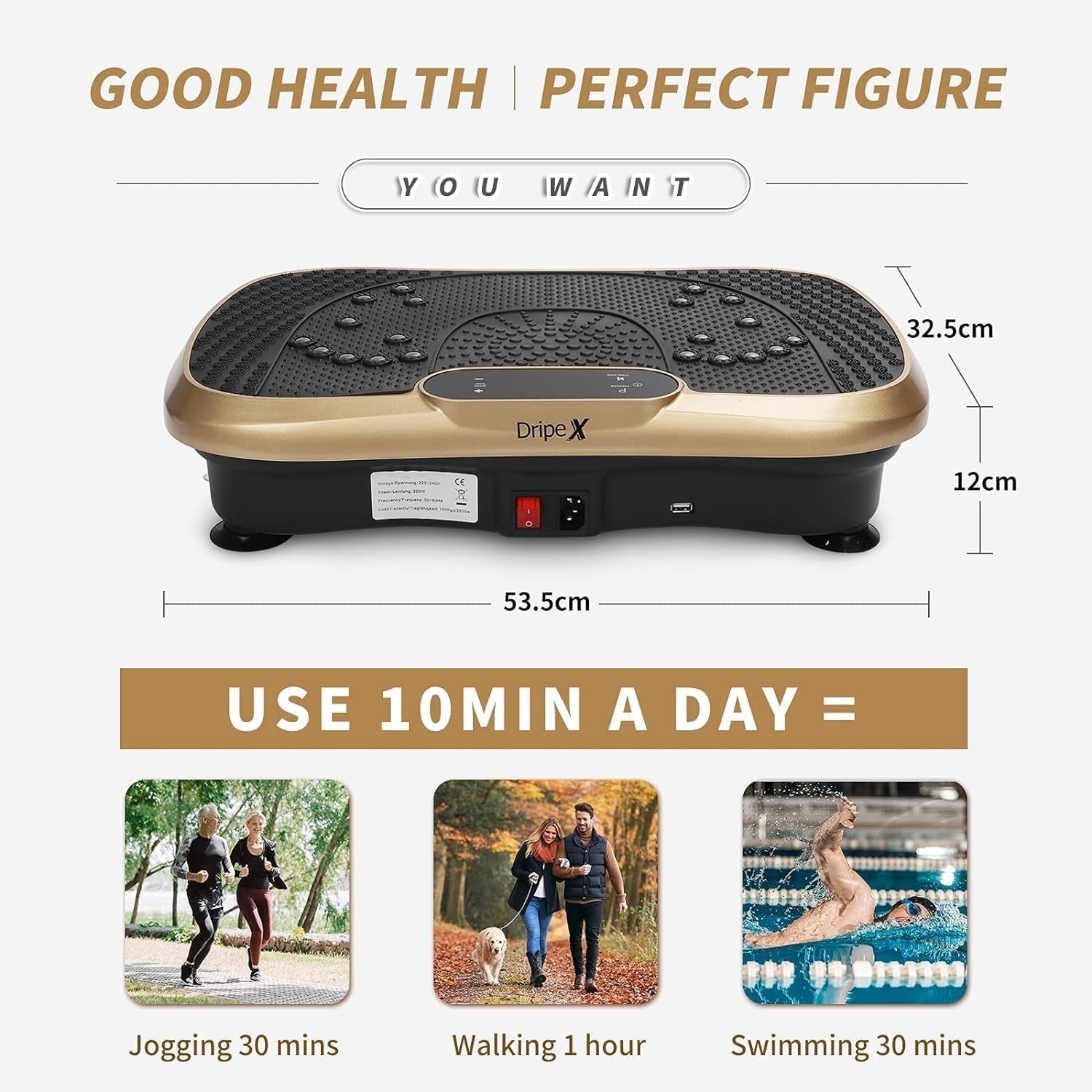 Gold Slim Vibration Plate Fitness Platform 99 Speed Home Shaper