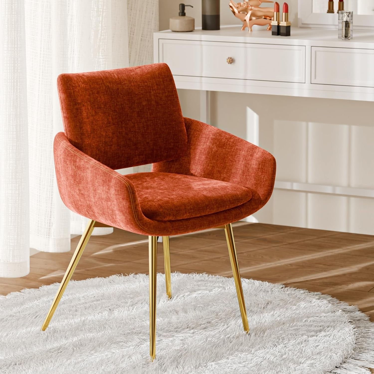 Velvet Accent Tub Chair Terracotta Gold Legs Open Back