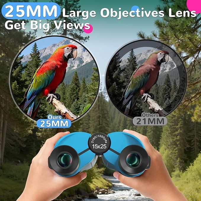 15x25 Kids Compact Binoculars Shockproof Mini Outdoor Toy Bird Watching