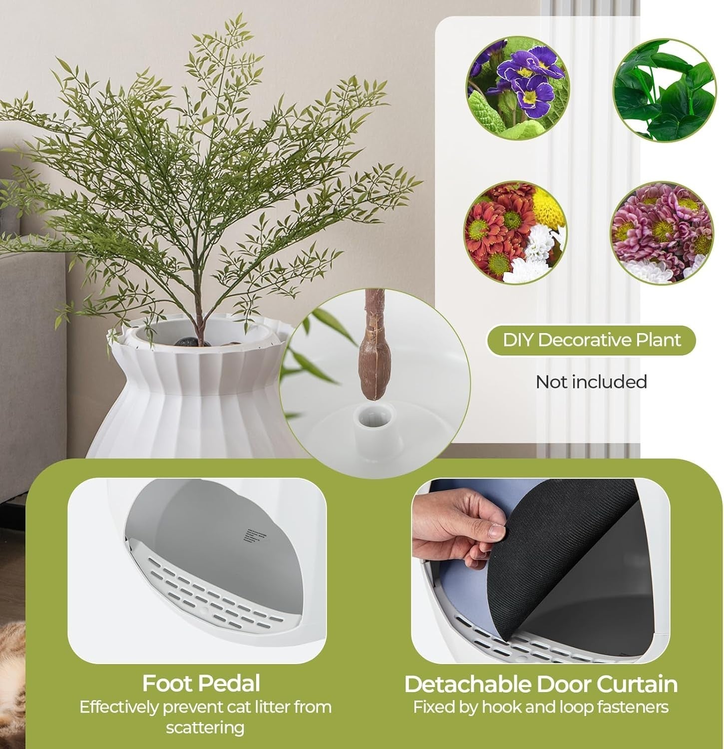 Hidden Cat Litter Box Furniture Plant Enclosure Odor Control XXL