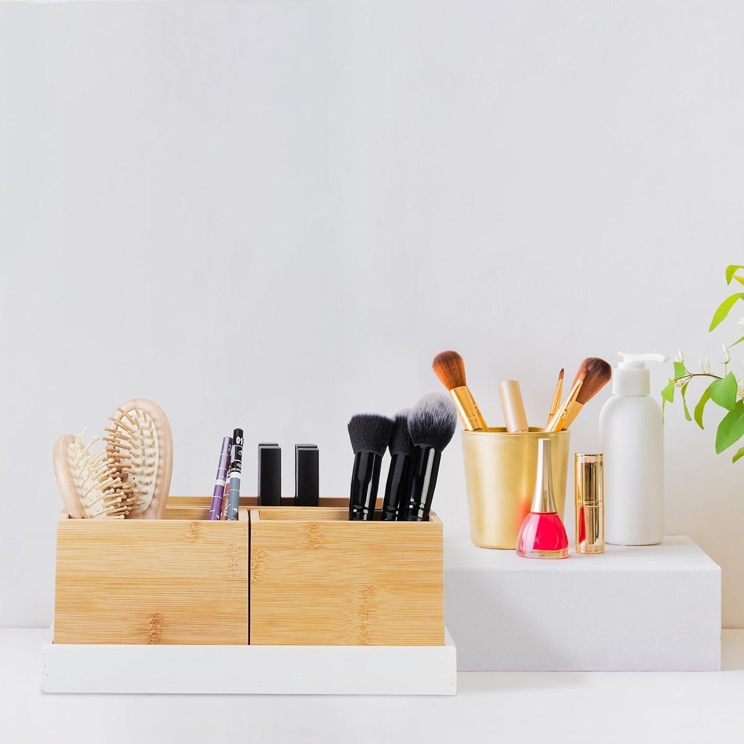 Bamboo Desk Organiser 4-Piece Set – Office, Makeup & Storage Tray
