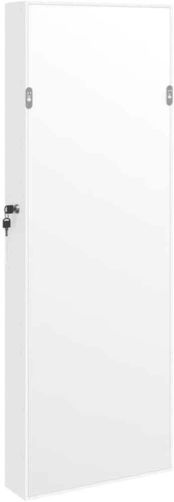 Tall LED Wall Jewelry Cabinet Frameless Mirror Lockable Storage White