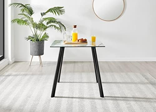 Square Glass Dining Table 80cm Black Metal Legs Modern Industrial 4-Seater