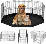 Foldable 24" Metal Dog Playpen 8-Panel Fence with Floor Mat Indoor Outdoor