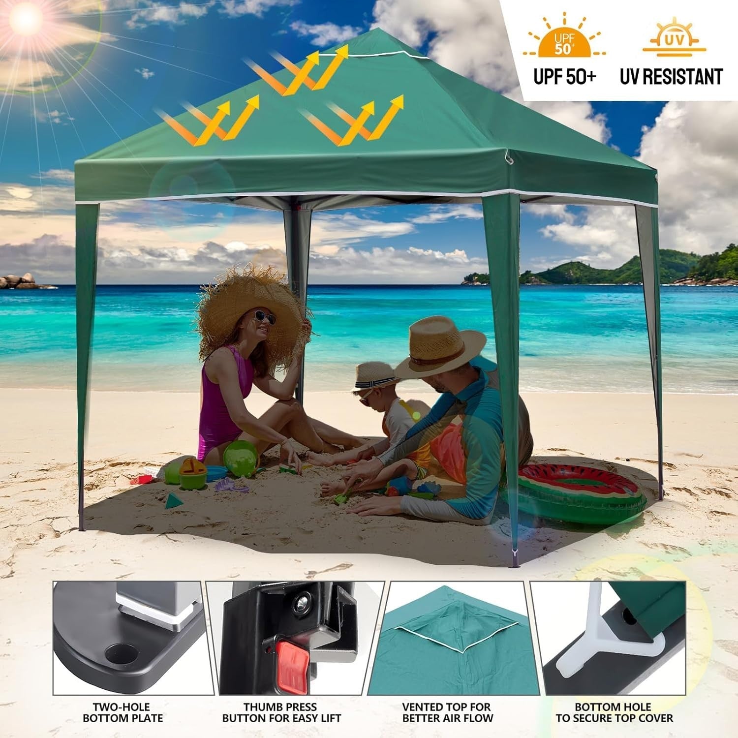 3x3M Green Pop Up Gazebo with 4 Removable Sidewalls Waterproof Outdoor Tent