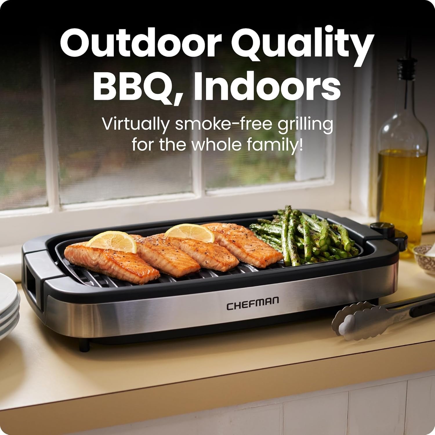 Indoor Electric Smokeless BBQ Grill 1500W, Large Nonstick Cooking Surface